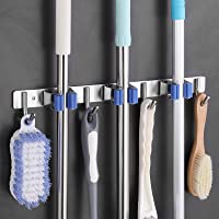 SHYOSUCCE Colgador de Escobas y Fregonas Acero Inoxidable- Soporte de Escobas con 3 Posiciones y 4 Ganchos para Cocina…